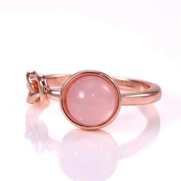 🎀 Sweet Pink Round Opal Refine Trendy Weave Rose Gold Rings for Women, P… - Picture 4 of 9